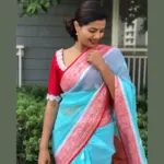 Mint Blue Pure Khaddi Banarasi Silk Saree in Chiffon woven in Silver Zari