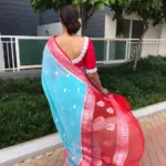 Mint Blue Pure Khaddi Banarasi Silk Saree in Chiffon woven in Silver Zari - Image 4