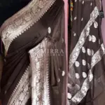 Dark Brown Pure Khaddi Banarasi Silk Saree in Chiffon woven in Silver Zari - Image 2