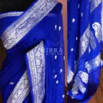 Royal Blue Pure Khaddi Banarasi Silk Saree in Chiffon woven in Silver Zari - Image 2