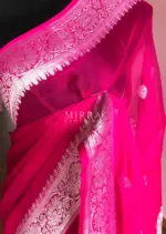 Rani Pink Banarasi Silk Saree in Pure Khaddi Chiffon - Image 2