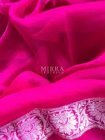 Rani Pink Banarasi Silk Saree in Pure Khaddi Chiffon - Image 5