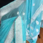 Baby Blue Pure Khaddi Banarasi Silk Saree in Chiffon woven in Silver Zari - Image 3