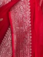 Scarlet Red Pure Khaddi Banarasi Silk Saree in Chiffon woven in Silver Zari - Image 4