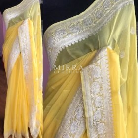 Butter Yellow Pure Khaddi Banarasi Silk Saree in Chiffon woven in Silver Zari