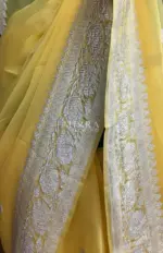 Butter Yellow Pure Khaddi Banarasi Silk Saree in Chiffon woven in Silver Zari - Image 3