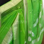 Bright Green Pure Khaddi Banarasi Silk Saree in Chiffon woven in Silver Zari - Image 3