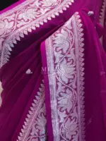 Plum Pink Pure Khaddi Banarasi Silk Saree in Chiffon woven in Silver Zari - Image 4