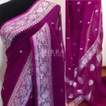 Plum Pink Pure Khaddi Banarasi Silk Saree in Chiffon woven in Silver Zari - Image 2