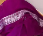Plum Pink Pure Khaddi Banarasi Silk Saree in Chiffon woven in Silver Zari - Image 5