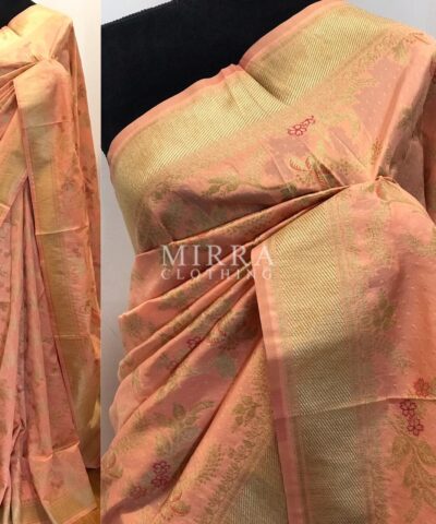 Peach Banarasi Silk Saree with Gold Zari Weaves