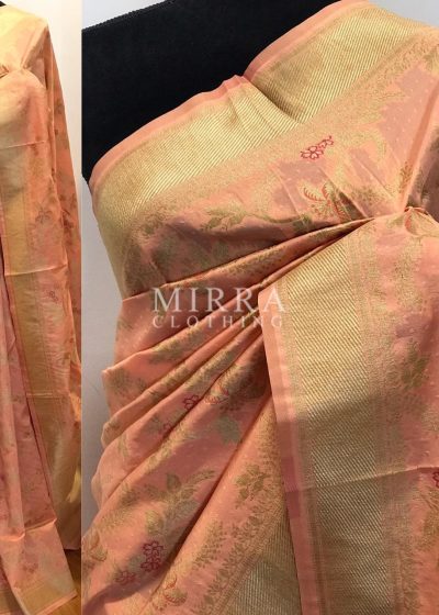 Peach Banarasi Silk Saree with Gold Zari Weaves