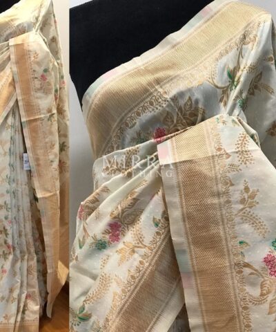 White Banarasi Silk Saree with Gold Zari Weaves