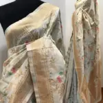 White Banarasi Silk Saree with Gold Zari Weaves - Image 2