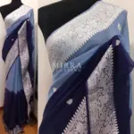 Navy Blue Pure Khaddi Banarasi Silk Saree in Chiffon Woven with Silver Zari Buttas