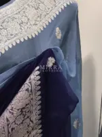 Navy Blue Pure Khaddi Banarasi Silk Saree in Chiffon Woven with Silver Zari Buttas - Image 5