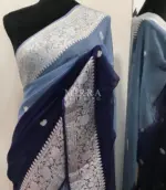 Navy Blue Pure Khaddi Banarasi Silk Saree in Chiffon Woven with Silver Zari Buttas - Image 3