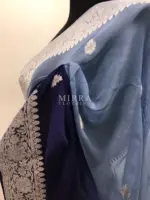 Navy Blue Pure Khaddi Banarasi Silk Saree in Chiffon Woven with Silver Zari Buttas - Image 4