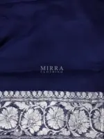 Navy Blue Pure Khaddi Banarasi Silk Saree in Chiffon Woven with Silver Zari Buttas - Image 6