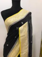 Black Pure Khaddi Banarasi Silk Saree in Chiffon Woven with Silver Zari Buttas - Image 3