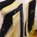 Black Pure Khaddi Banarasi Silk Saree in Chiffon Woven with Silver Zari Buttas - Image 2