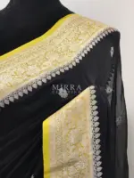 Black Pure Khaddi Banarasi Silk Saree in Chiffon Woven with Silver Zari Buttas - Image 4