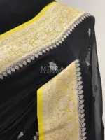 Black Pure Khaddi Banarasi Silk Saree in Chiffon Woven with Silver Zari Buttas - Image 5