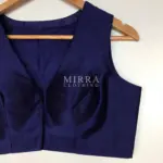 Royal Blue Sleeveless Raw Silk Blouse - Image 4