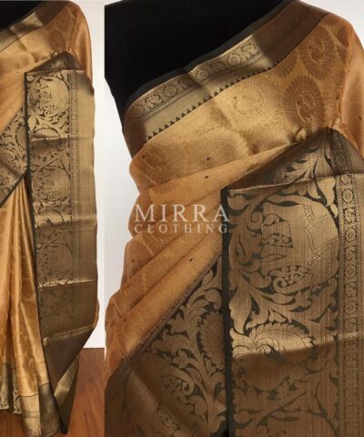 Gold Kora Silk Saree with Gold Zari Weaves with Peacock Motifs