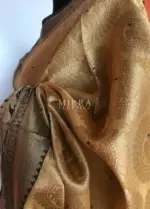 Gold Kora Silk Saree with Gold Zari Weaves with Peacock Motifs - Image 5
