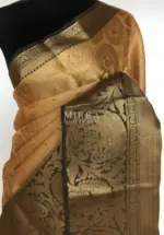 Gold Kora Silk Saree with Gold Zari Weaves with Peacock Motifs - Image 3