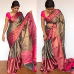 Grey Chanderi Silk Saree with Antique Gold Zari Weaves