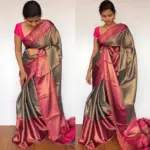 Grey Chanderi Silk Saree with Antique Gold Zari Weaves - Image 2