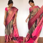 Grey Chanderi Silk Saree with Antique Gold Zari Weaves - Image 4