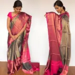 Grey Chanderi Silk Saree with Antique Gold Zari Weaves - Image 5