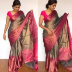 Grey Chanderi Silk Saree with Antique Gold Zari Weaves - Image 3