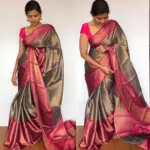 Grey Chanderi Silk Saree with Antique Gold Zari Weaves - Image 9