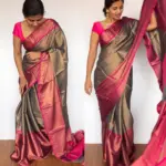 Grey Chanderi Silk Saree with Antique Gold Zari Weaves - Image 7