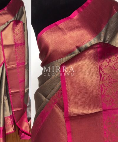 Grey Kora Silk Saree with Gold Zari Weaves
