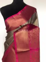Grey Kora Silk Saree with Gold Zari Weaves - Image 3