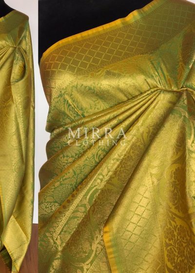 Lime Green Banarasi Silk Saree with gold zari weaves
