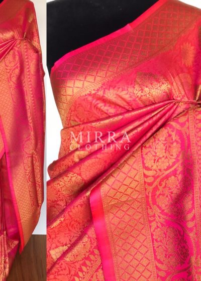 Taffy Pink Banarasi Silk Saree with gold zari weaves