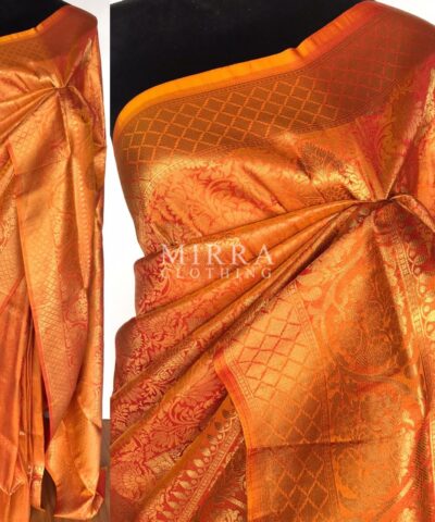Pumpkin Orange Banarasi Silk Saree with gold zari weaves