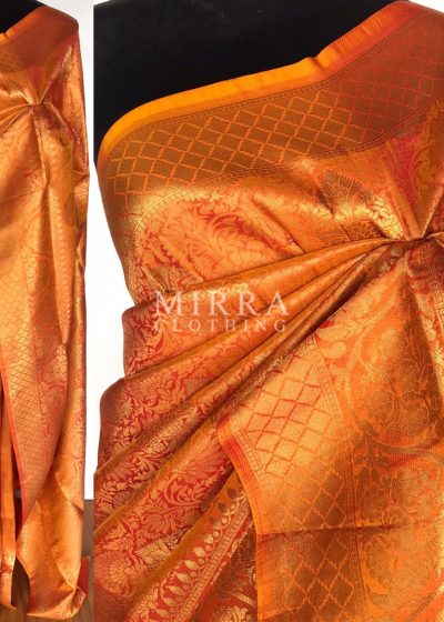 Pumpkin Orange Banarasi Silk Saree with gold zari weaves
