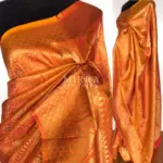 Pumpkin Orange Banarasi Silk Saree with gold zari weaves - Image 2
