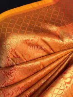 Pumpkin Orange Banarasi Silk Saree with gold zari weaves - Image 6