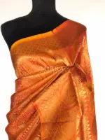 Pumpkin Orange Banarasi Silk Saree with gold zari weaves - Image 3