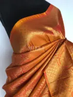 Pumpkin Orange Banarasi Silk Saree with gold zari weaves - Image 4