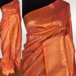 Coral Peach Banarasi Silk Saree with gold zari weaves