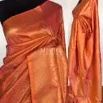Coral Peach Banarasi Silk Saree with gold zari weaves - Image 2